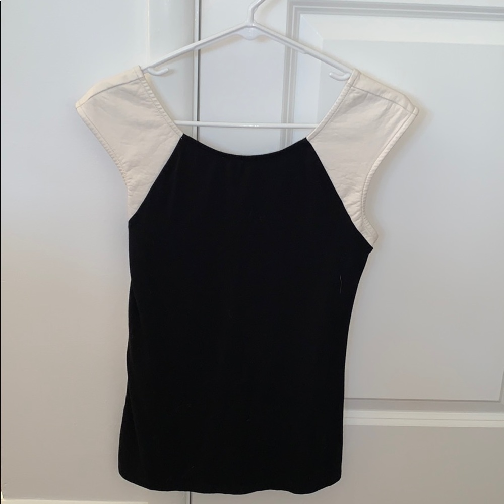 Express Black tee with Faux Leather Sleeves (s)